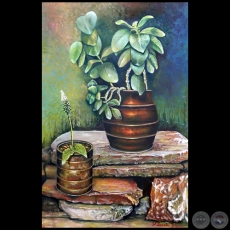 Plantas y piedras - Pintura al leo - Obra de Vicente Gonzlez Delgado
